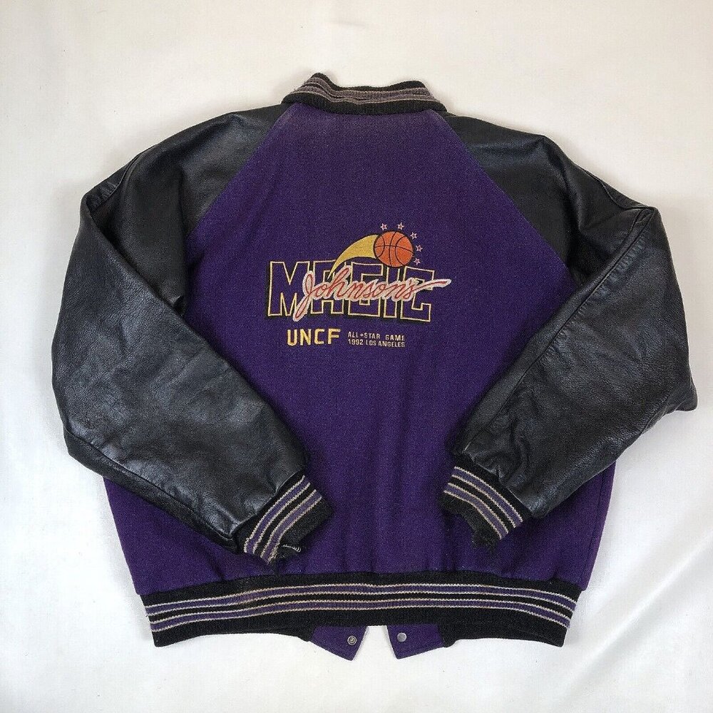 Vintage Magic Johnson's UNCF All Star Game 1992 Varsity Leather Jacket XL USA